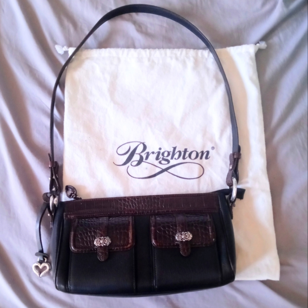 Brighton Leather Handbag & Brown Croc Accent with Dustcover